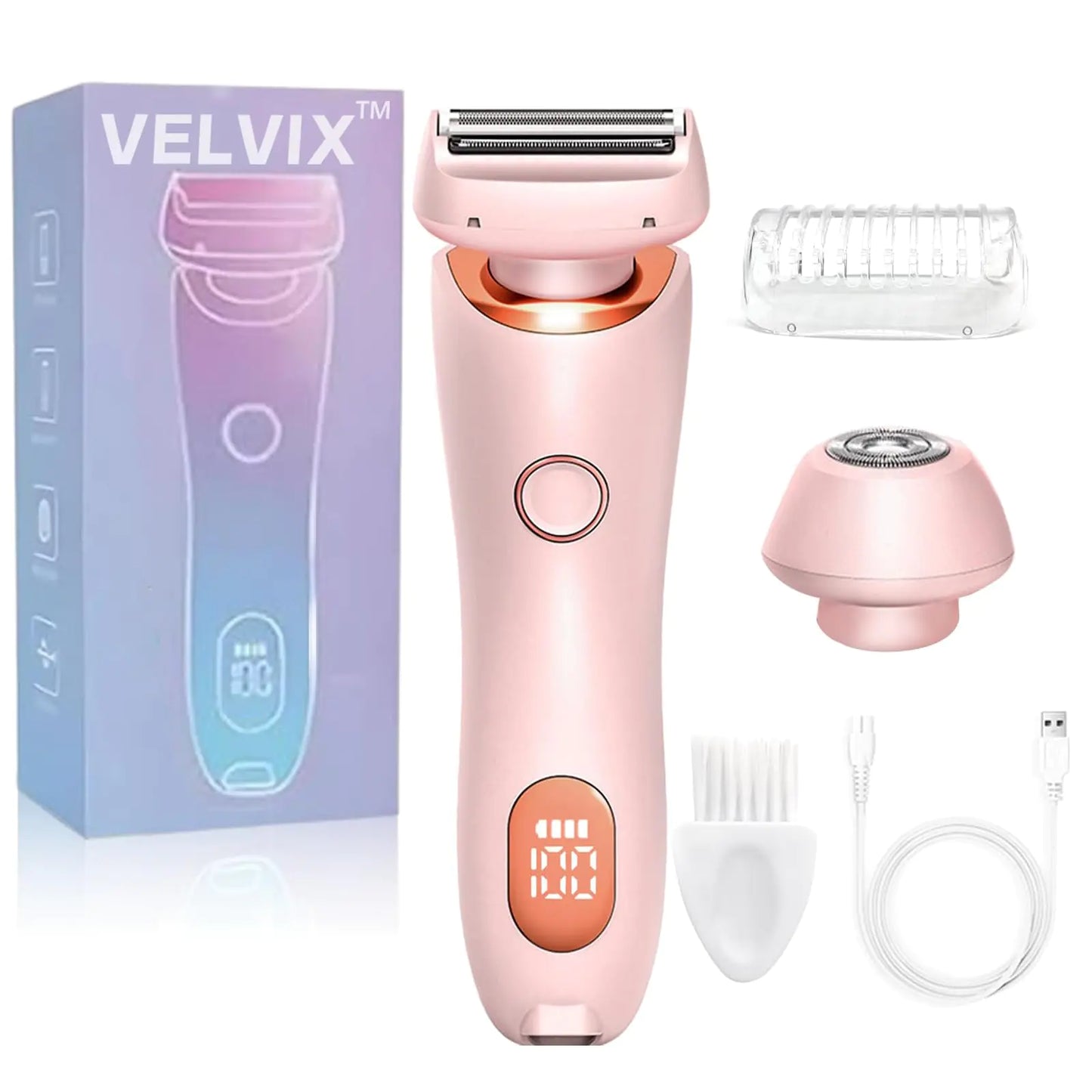 Velvix Smooth Shave Razor Silk Glide Pro Electric Smooth Shave Razors for Women,Rechargeable Electric Trimmer for Bikini Pubic Hair Legs Body Wet/Dry (Pink)