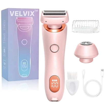 Velvix Smooth Shave Razor Silk Glide Pro Electric Smooth Shave Razors for Women，Rechargeable Electric Trimmer for Bikini Pubic Hair Legs Body Wet/Dry (Pink)